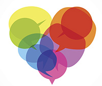 different color conversation bubbles forming a heart